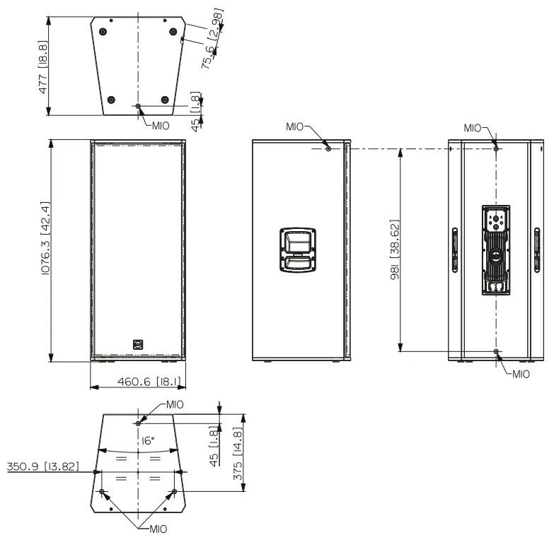 RCF NX 985-A Professional Three-Way Active Speaker - DIMENSIONS