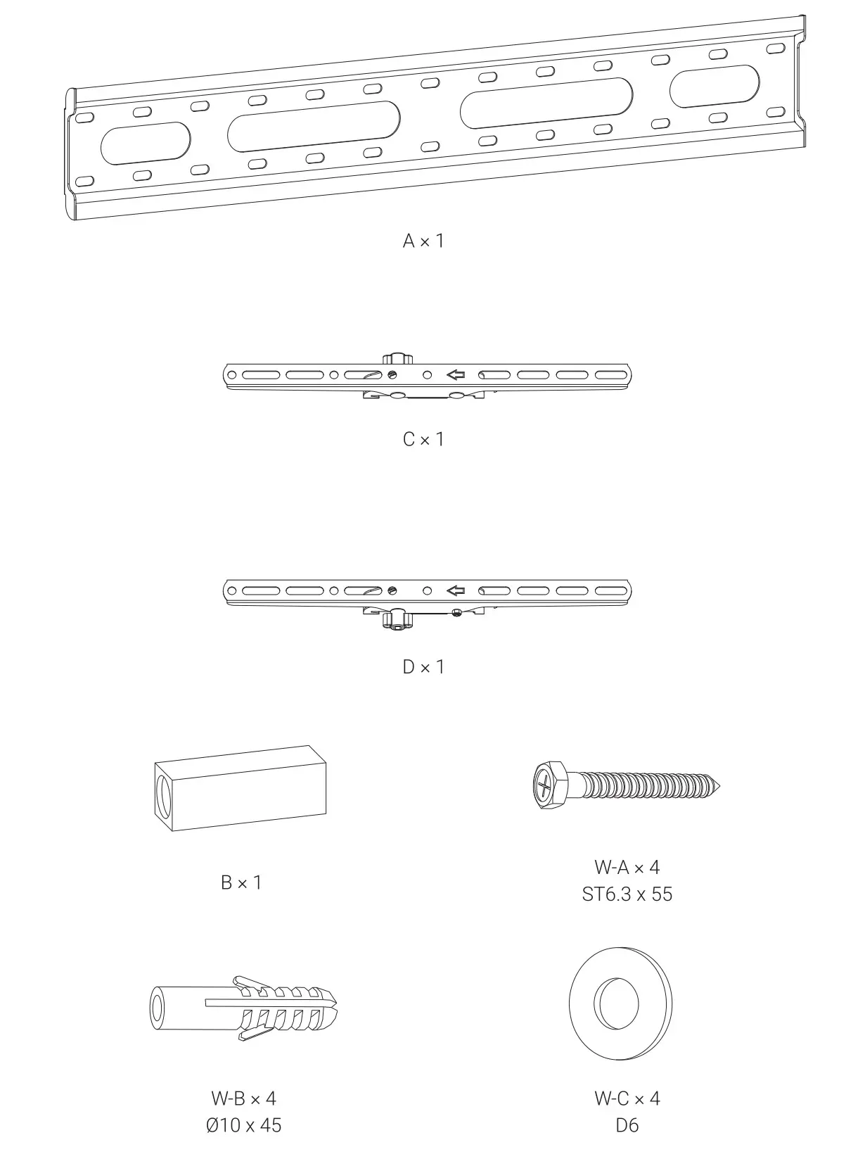 SILVER MONKEY UT-200 TV Bracket - Parts list