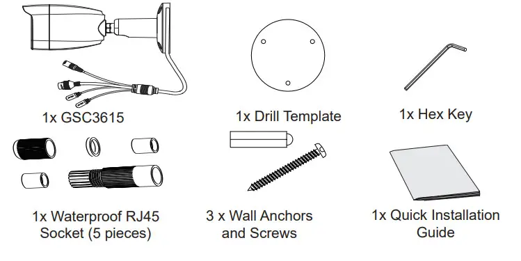 GRANDSTREAM GSC3615 FHD Infrared Weatherproof IP Box Camera - PACKAGE CONTENTS
