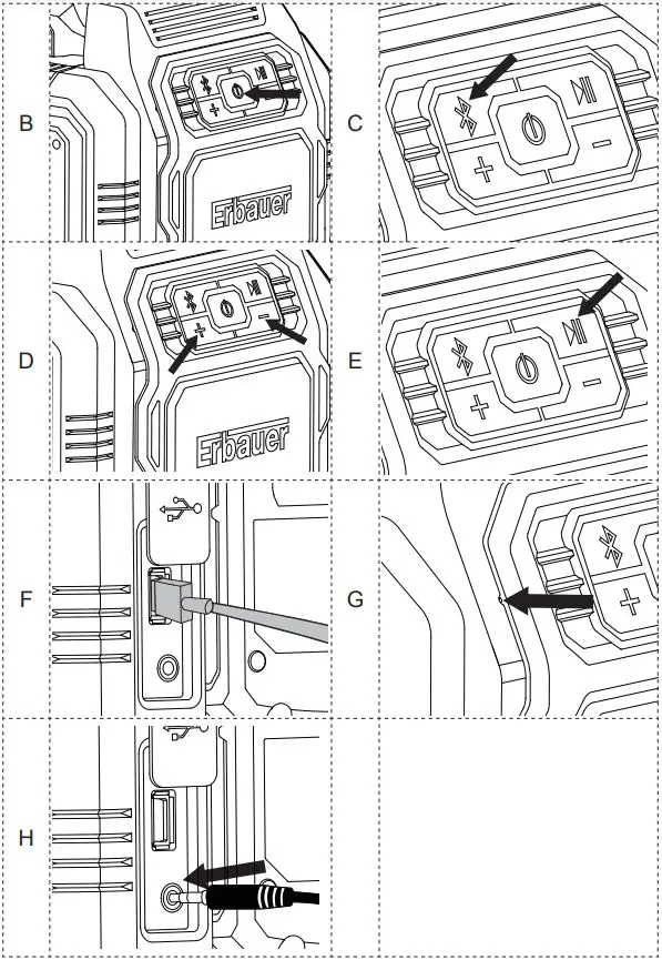 Erbauer ESP18-Li EXT Cordless Bluetooth Speaker Instructions - Product Overview