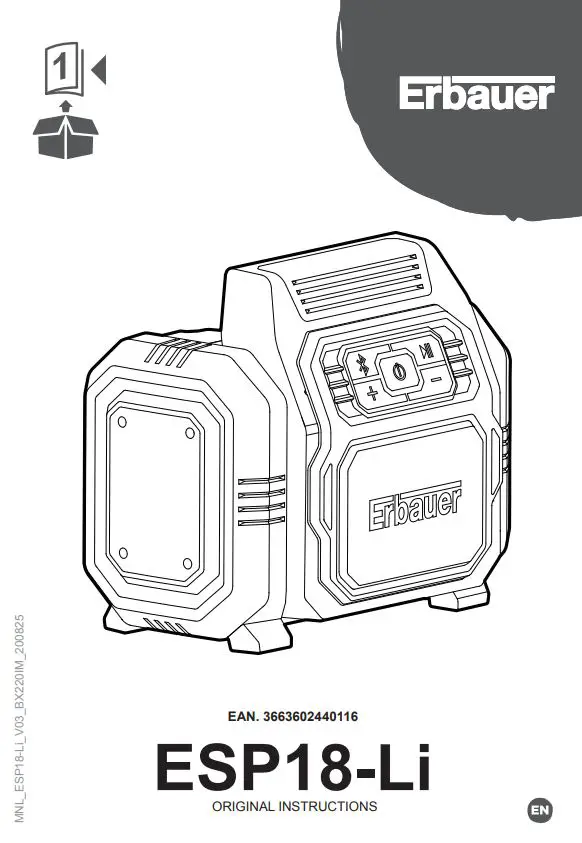 Erbauer ESP18-Li EXT Cordless Bluetooth Speaker Instructions
