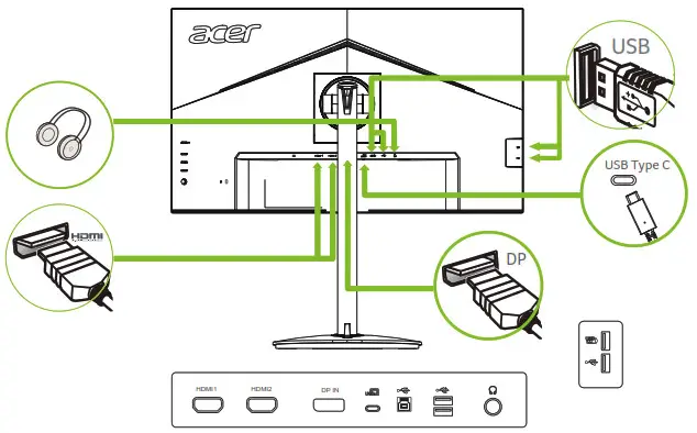 acer XV2 Series XV282K Nitro LCD Monitor - Connecting your monitor to a computer