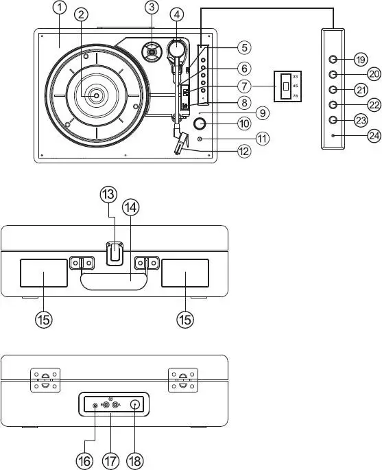 Classic Phono TT-110 Turntable with Bluetooth- Location of Controls