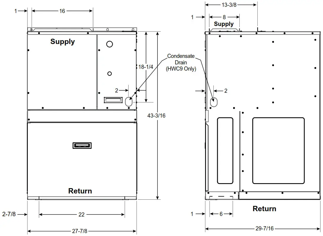 magic pak HWC9 V Series Electric Packaged Unit - Unit Dimensions1