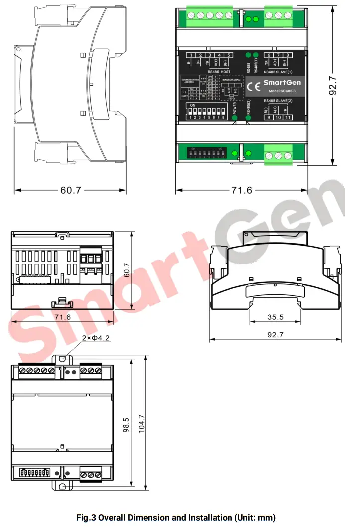 SmartGen SG485 3 Interface Expansion Module - OVERALL DIMENSION