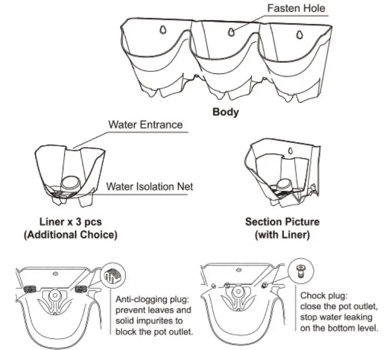 Worth Garden V101A Vertical Garden Planter 3 Pot