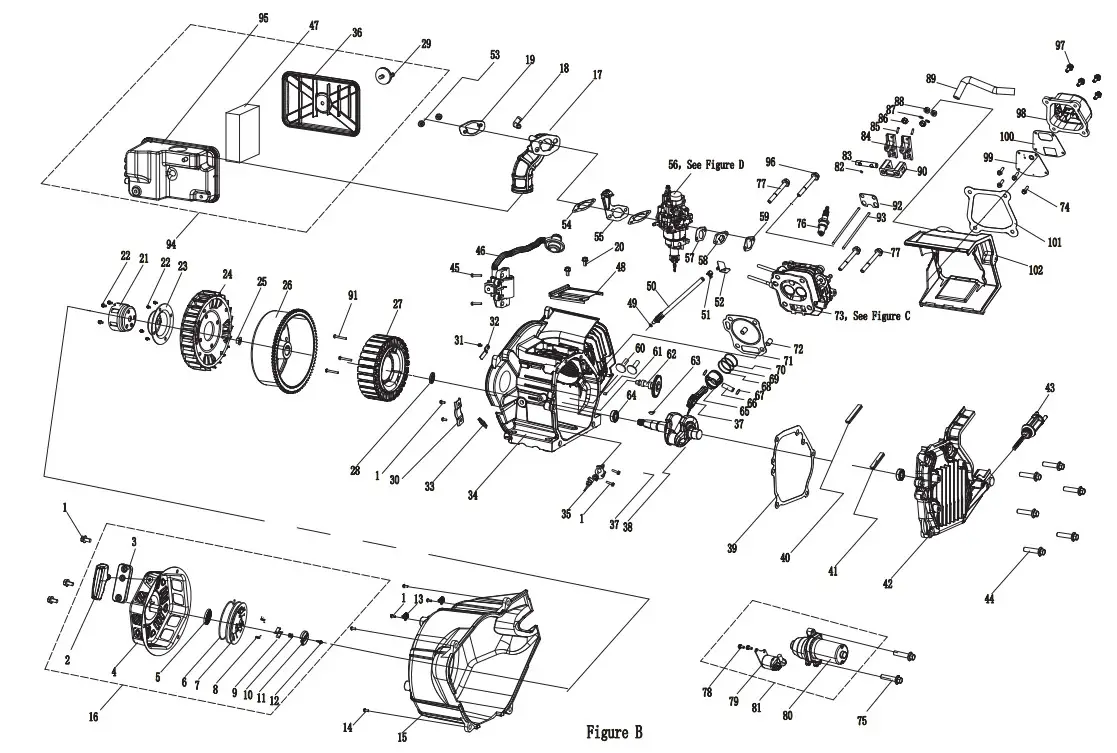 CHAMPION 201003 5500W Dual Fuel Electric Start Inverter Generator - ENGINE PARTS DIAGRAM