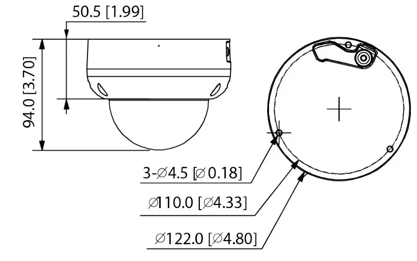 dahua HDBW3441R-AS-P Dome Network Camera - Figure 3-2 Dimensions (mm [inch])