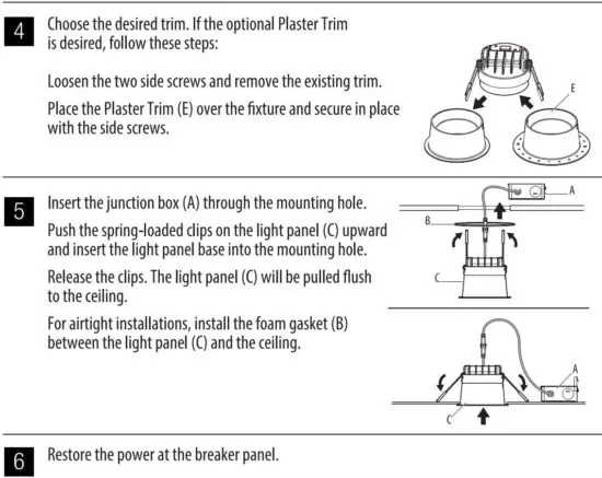 FIG 4 INSTALLATION INSTRUCTIONS FOR RECESSED HOUSING