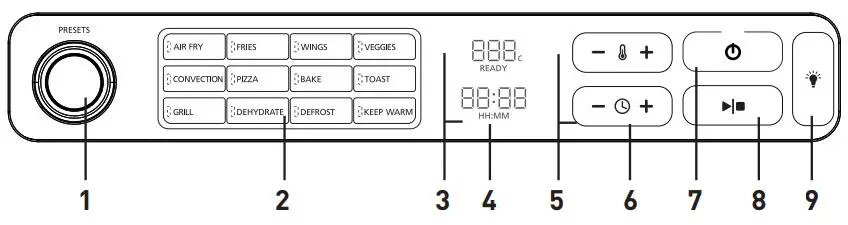 Sunbeam COM7000SS 22L 12-IN-1 Digital Multi Functional Air Fryer Oven User Guide - Control Panel
