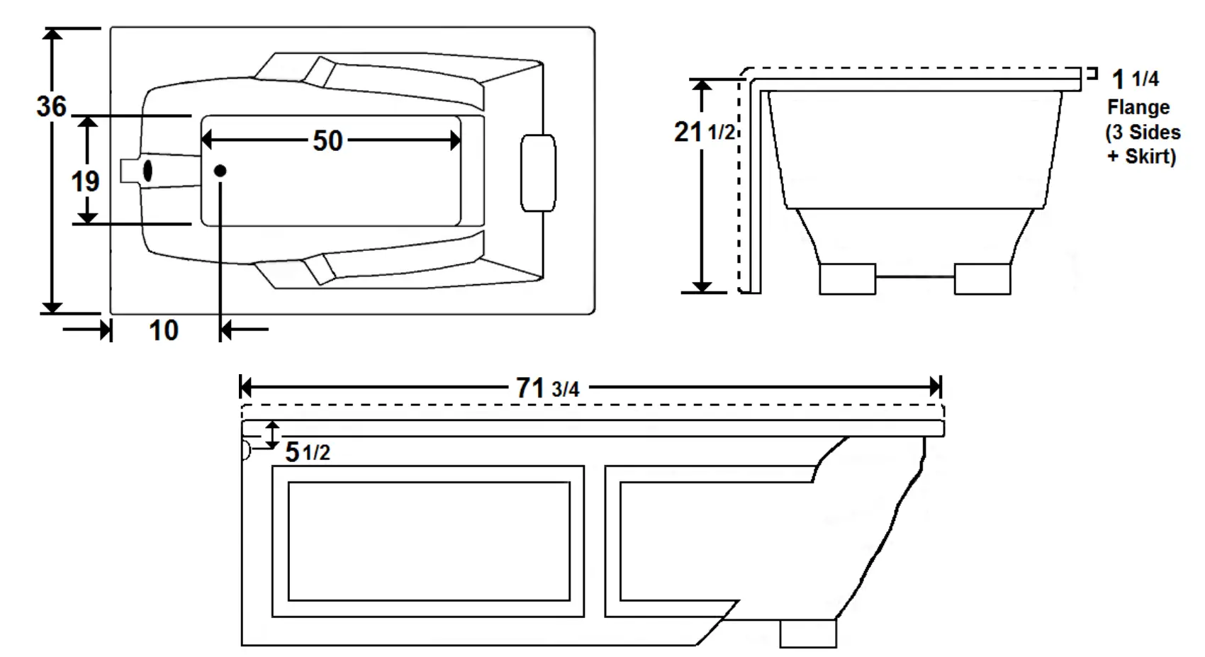 Laurel Mountain 3672MTSR064 Mercer VI 72 Inch x 36 Inch Skirted Acrylic Soaker dimensions