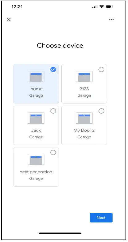 ALADDiN Connect Google Home with The Garage Door Selecting a Device