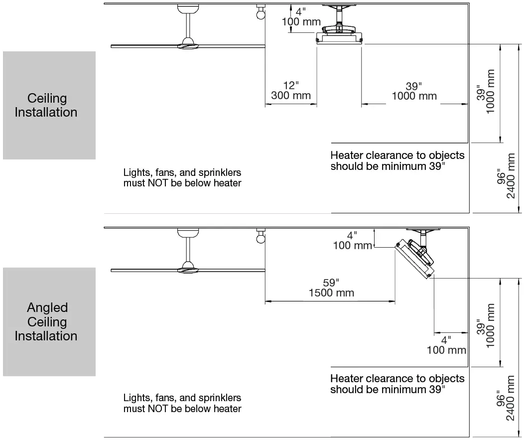 Dimplex DLW Series Outdoor Heaters Minimum Clearances 1