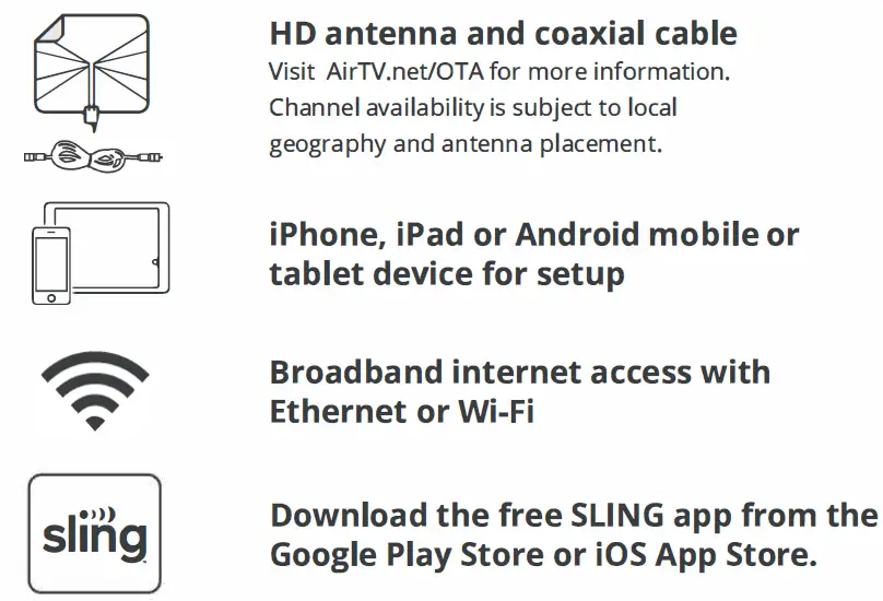 air tv Anywhewre Wi-Fi Enabled Network DVR and Streaming Device What you'll need