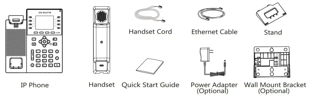 ZULTYS Z 23G Gigabit Business IP Phone User Guide - Packaging Contents