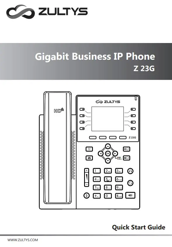 ZULTYS Z 23G Gigabit Business IP Phone User Guide