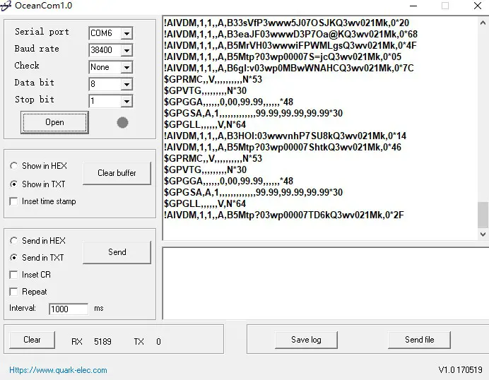 QUARK-ELEC QK-A051T Class B AIS Transponder- USB data check