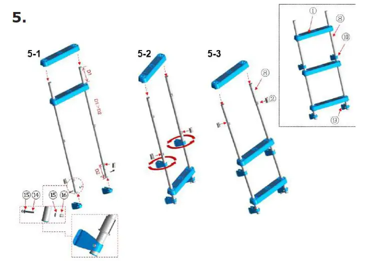EXIT TOYS 30 93 43 00 109 cm 42 9 Inch Pool Ladder - Part reference 6