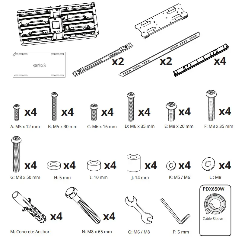 kanto PDX650 Full Motion TV Wall Mount - parts