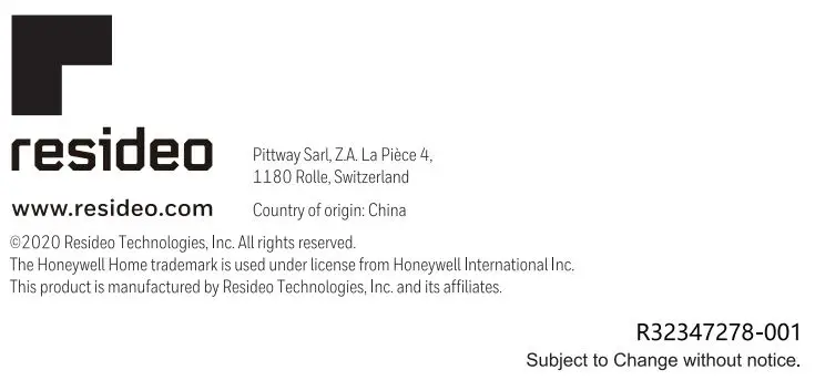 Honeywell Home TF428 RSS Series Digital Thermostat User Manual - Resideo Logo