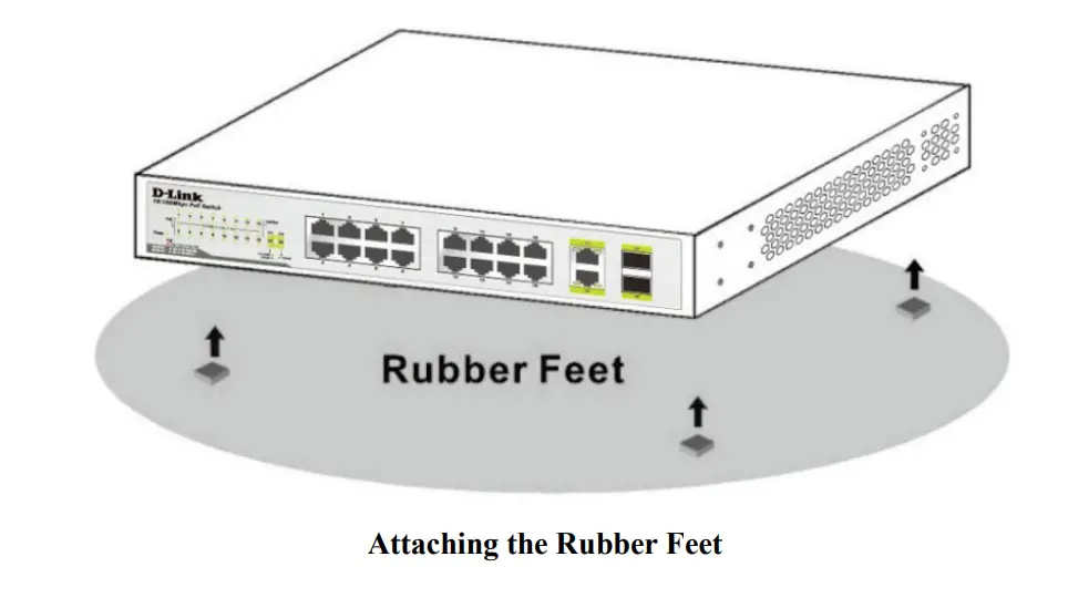 D-Link Poe Unmanage Switch - Attaching the Rubber Feet