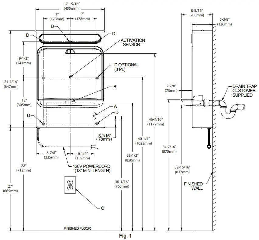 ELKAY LZWSSM Surface Mount Bottle Filler - FIGURE 1