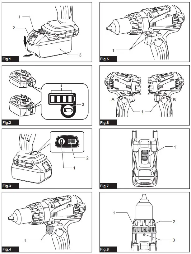 makita DDF448 Cordless Driver Drill Instruction Manual - Fig 1,8