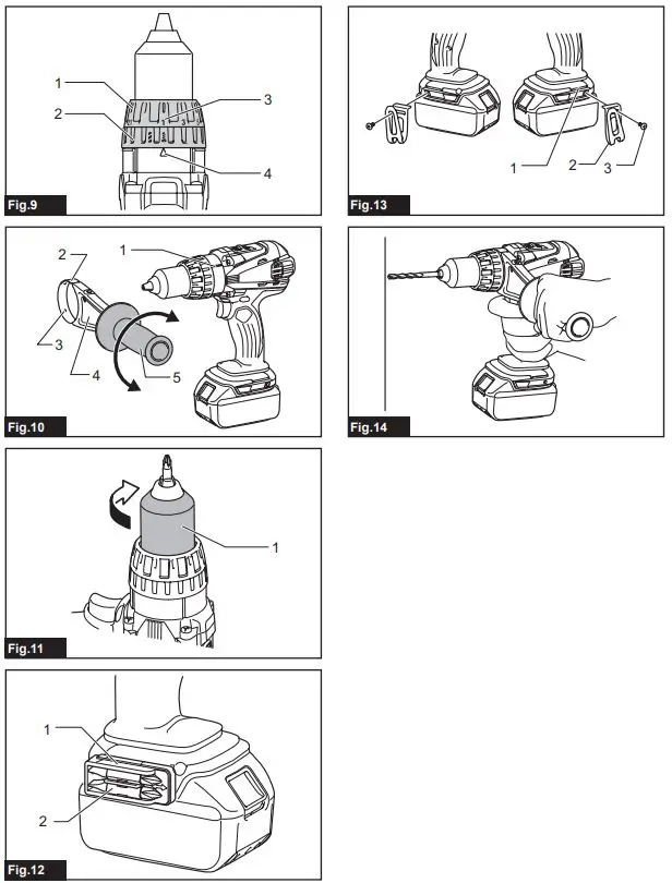 makita DDF448 Cordless Driver Drill Instruction Manual - Fig 9,14