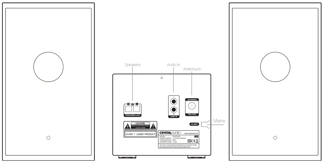 CRYSTAL AUDIO 3D-HIFI360 Wireless Mini Hi-Fi - Rear View
