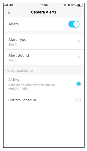 Camera Alerts settings