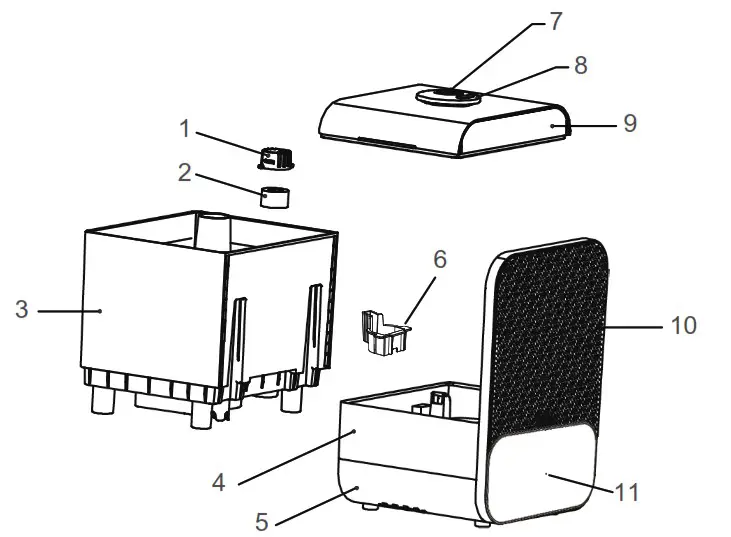 Midea SCK 3Q60B 1 6 Gallon Cool and Warm Mist Ultrasonic Humidifier - PARTS AND FEATURES