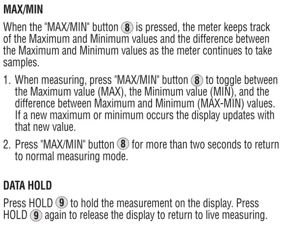 KLEIN TOOLS CL320 400A AC Auto-Ranging Digital Clamp Meter - FUNCTION BUTTONS 2