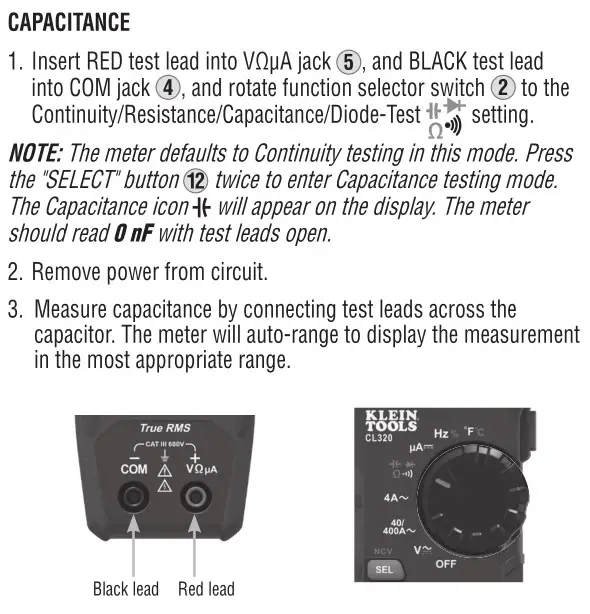 KLEIN TOOLS CL320 400A AC Auto-Ranging Digital Clamp Meter - OPERATING INSTRUCTIONS 6