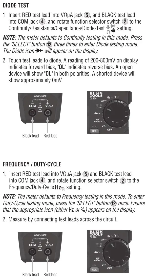 KLEIN TOOLS CL320 400A AC Auto-Ranging Digital Clamp Meter - OPERATING INSTRUCTIONS 7