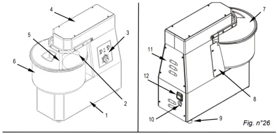 machine set-up with fixed head and bowl