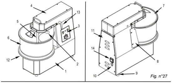 machine set-up with liftable head and removable bowl