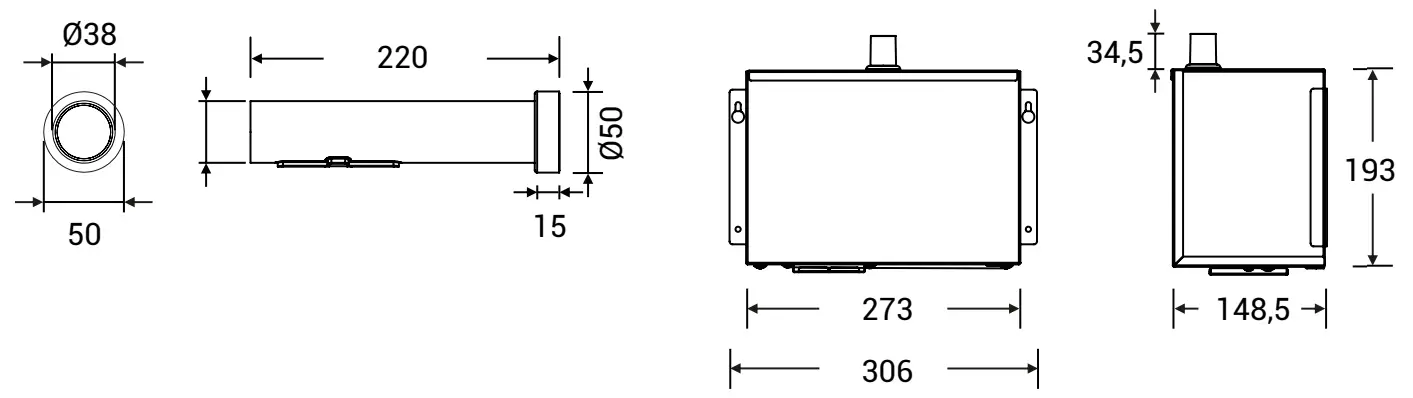 DAN DRYER A S 372 373 Airtap Build In Hand Dryer - Dimensions