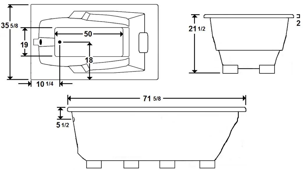 Laurel-Mountain-3672MT064-Mercer-III-72-Inch-x-36-Inch-Drop-In-Acrylic-Tub-FIG-1