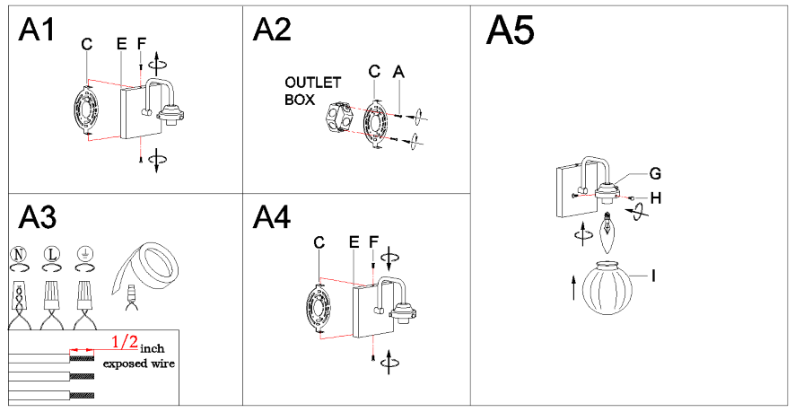 ZEVNI L37J6VIYW20W1SF8 4.7-in 1-Light Black Brass Transitional Vanity Light - 7