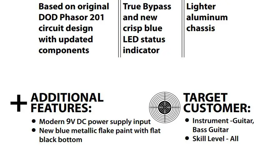 DOD201-13 Phasor 201 Phaser Pedal Owner's Manual - MAIN SELLING POINTS