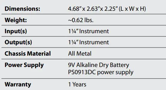 DOD201-13 Phasor 201 Phaser Pedal Owner's Manual - SPECIFICATIONS
