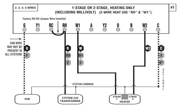 PurePro DP722Uc 7-Day Universal Thermostat - 2, 3, 4, 5 WIRES Diagram