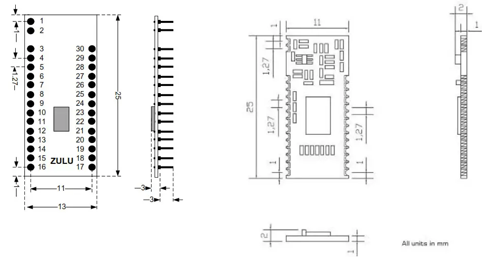 RF SOLUTIONS ZULU-T868-SO Smart Radio Telemetry Module- Mechanical Dimensions