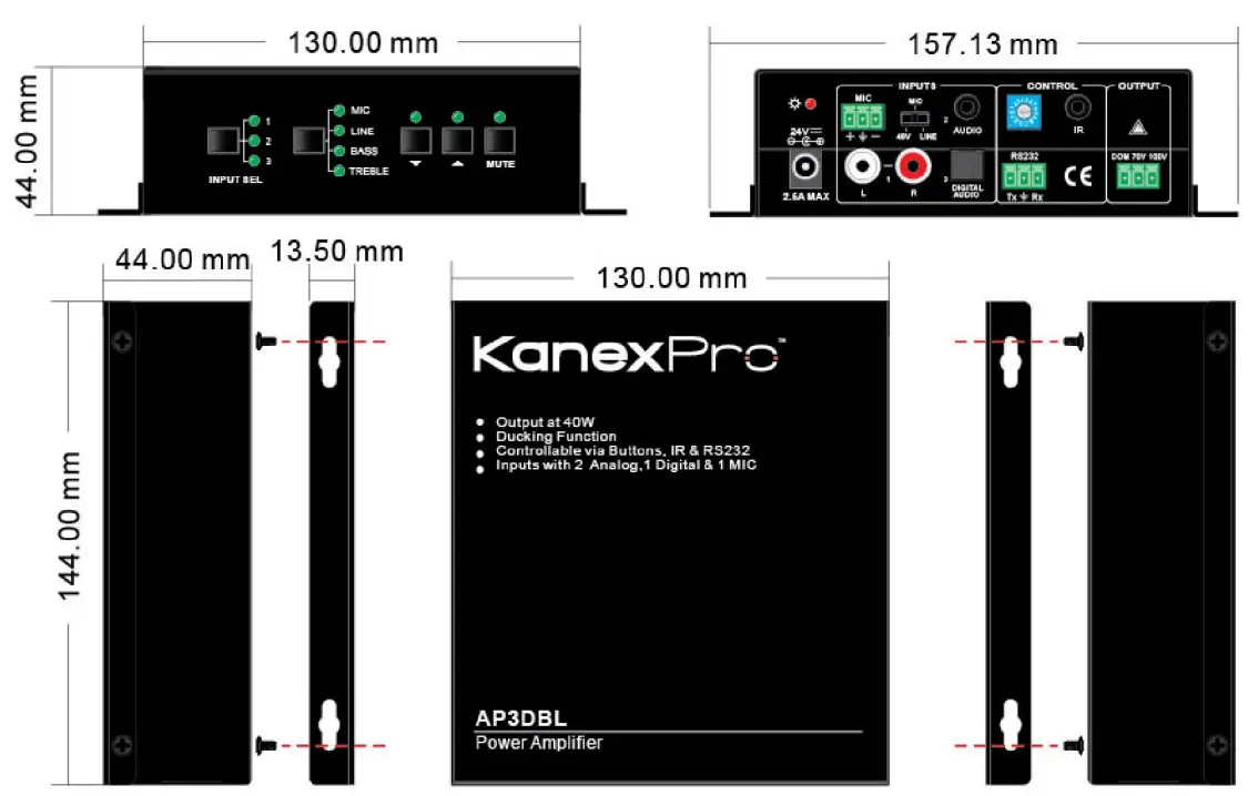 KanexPro AP3DBL 3 Input Audio Amplifier - fig
