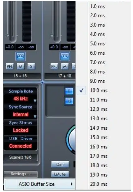 Focusrite Scarlett 18i6 USB Audio Interface -ASIO buffer size