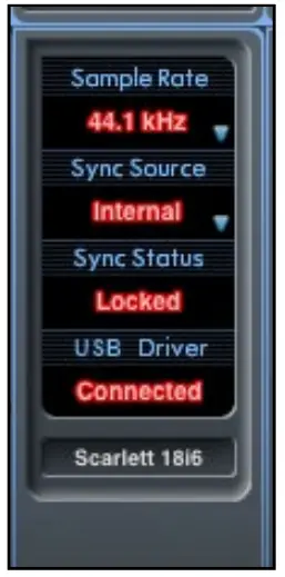 Focusrite Scarlett 18i6 USB Audio Interface -Device status section