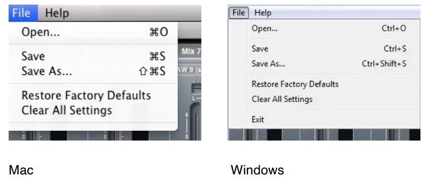 Focusrite Scarlett 18i6 USB Audio Interface -File menu