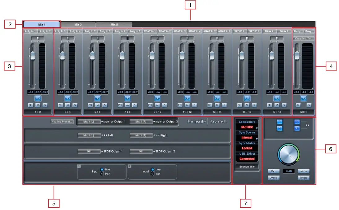 Focusrite Scarlett 18i6 USB Audio Interface -MixControl