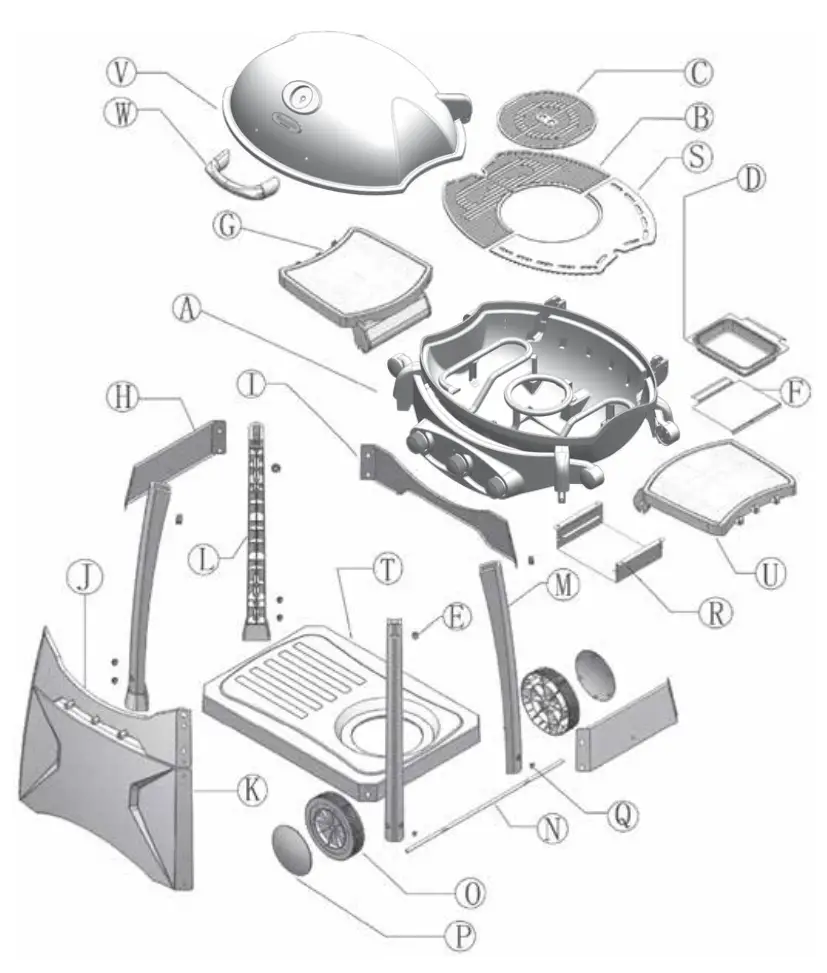 Gasmate BQ10632N Odyssey Three Burner BBQ With Trolley - EXPLODED DIAGRAM