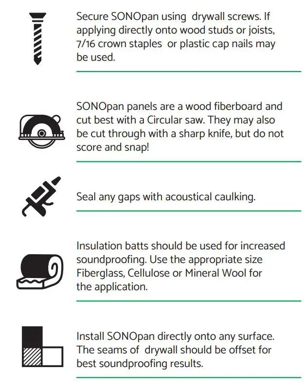 THE HOME DEPOT SONOpan Soundproofing Panels4 Foot x 8 Foot Thick Instruction Manual - Installation Instructions